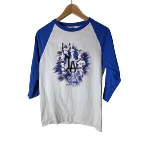 LA DODGERS 2024 World Series Blue White Baseball Shirt 3/4 Sleeve SZ S